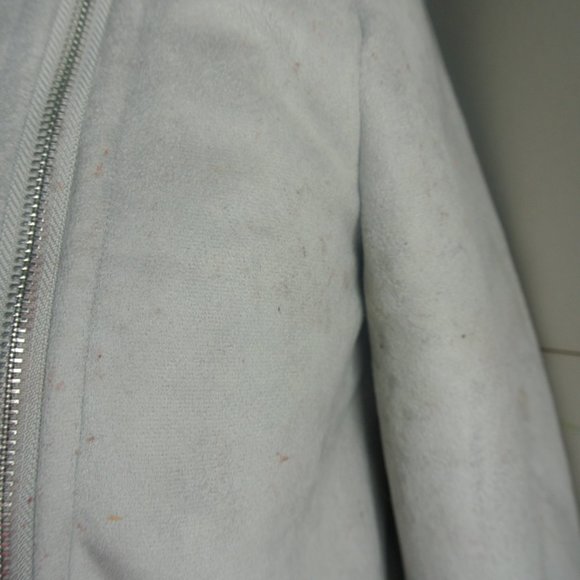 Hollister Biker Jacket Small Faux Suede Fur Grey Plush Super Soft NEW With Defec - Picture 13 of 14